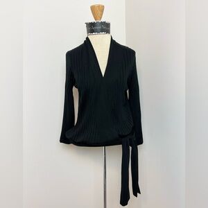 DVF Black Silk Wrap V-Neck Blouse size P